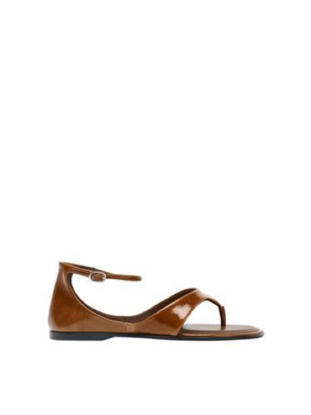 Zara Brown Patent Leather T-Strap Women's Sandals - Picture 4 of 9